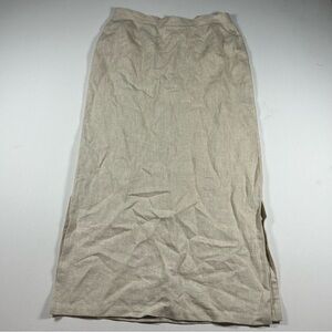 Nordstrom Maxi 100% Linen Skirt Womens 14 Khaki Long Lagenlook Cottage Designer